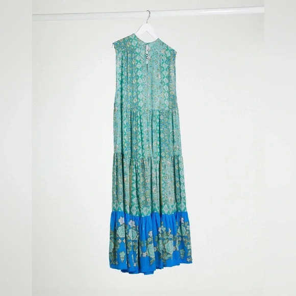 FREE PEOPLE HANALEI BAY LACE UP TIERED OVERSIZED TIERED FLORAL MAXI DRESS XS - Picture 10 of 16